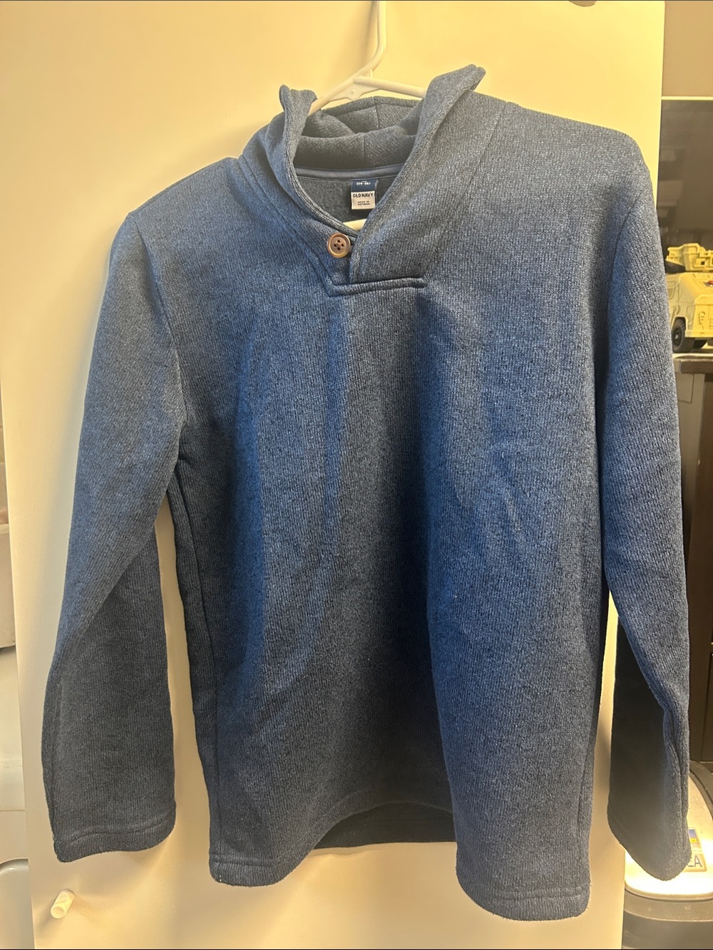 Kids Shawl-Collar Crewneck Sweater in Heather Blue